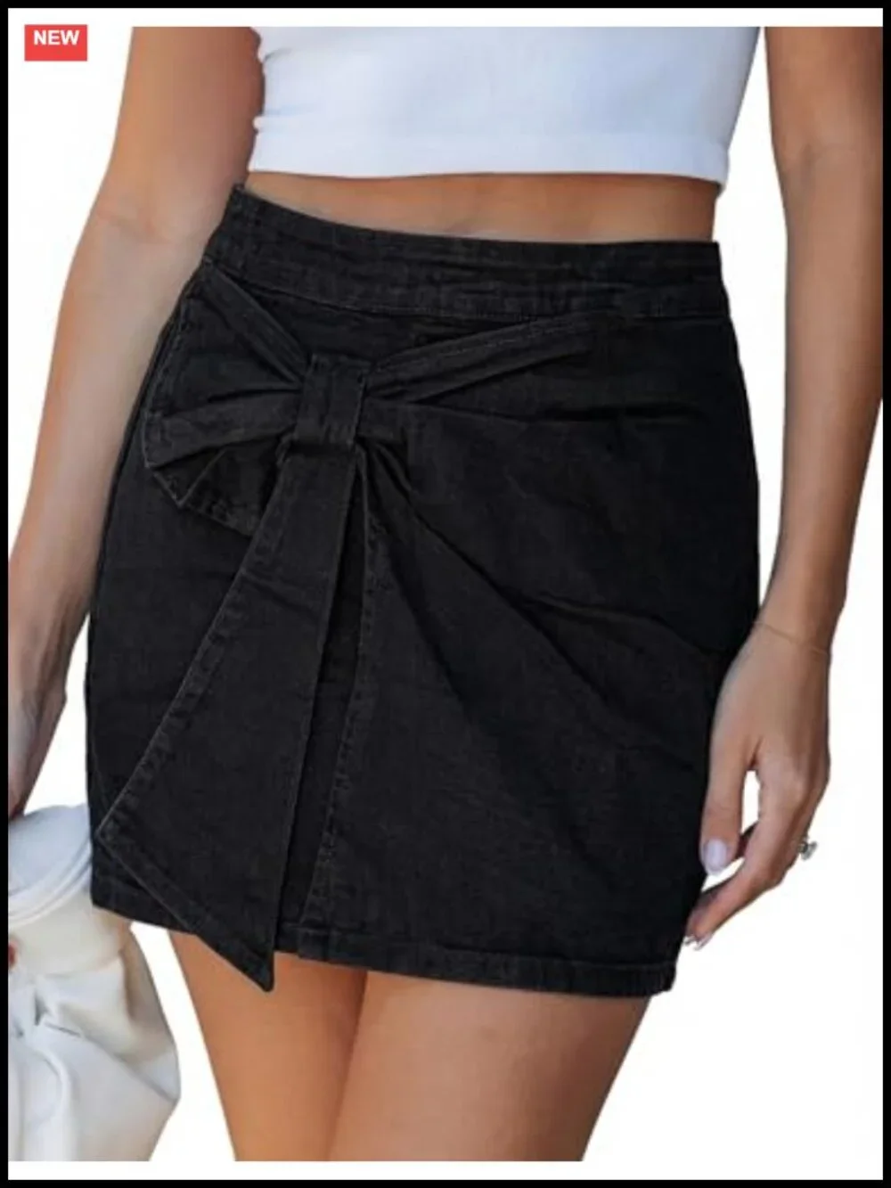 Stretch Denim High Rise Skort with Bow Front and Built-in Shorts